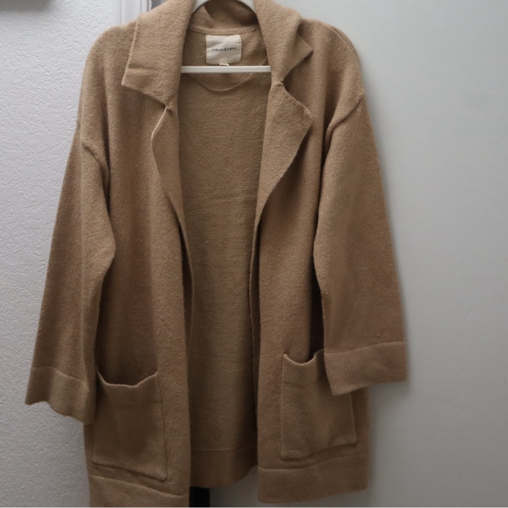 Cozy Open-Front Camel Women's Sweater Cardigan
